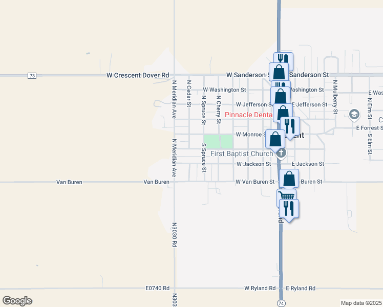 map of restaurants, bars, coffee shops, grocery stores, and more near 621 West Adams Street in Crescent
