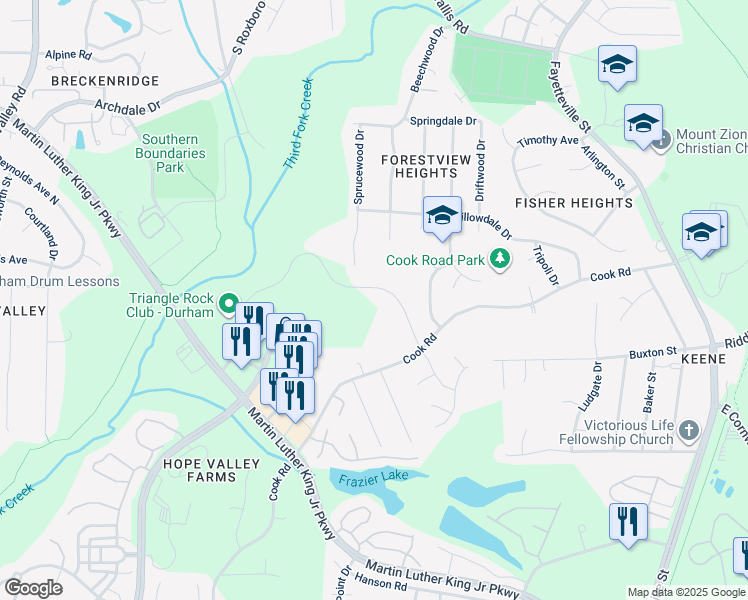 map of restaurants, bars, coffee shops, grocery stores, and more near 916 Ardmore Drive in Durham