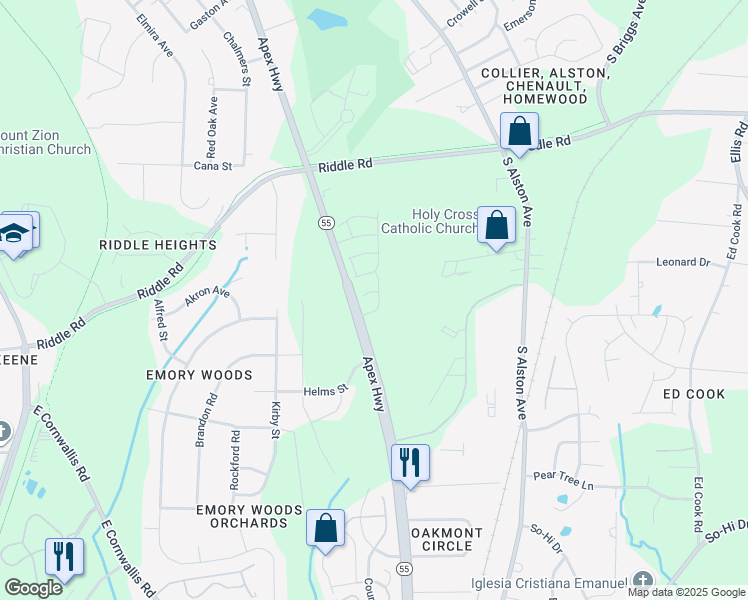 map of restaurants, bars, coffee shops, grocery stores, and more near 1022 Azimuth Drive in Durham
