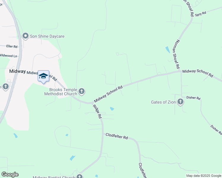 map of restaurants, bars, coffee shops, grocery stores, and more near 953 Midway School Road in Winston-Salem