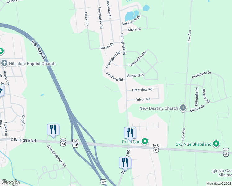 map of restaurants, bars, coffee shops, grocery stores, and more near 100-198 Stratford Road in Rocky Mount
