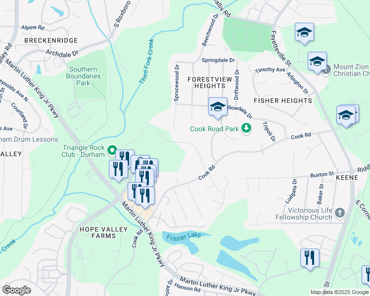 map of restaurants, bars, coffee shops, grocery stores, and more near 916 Ardmore Drive in Durham