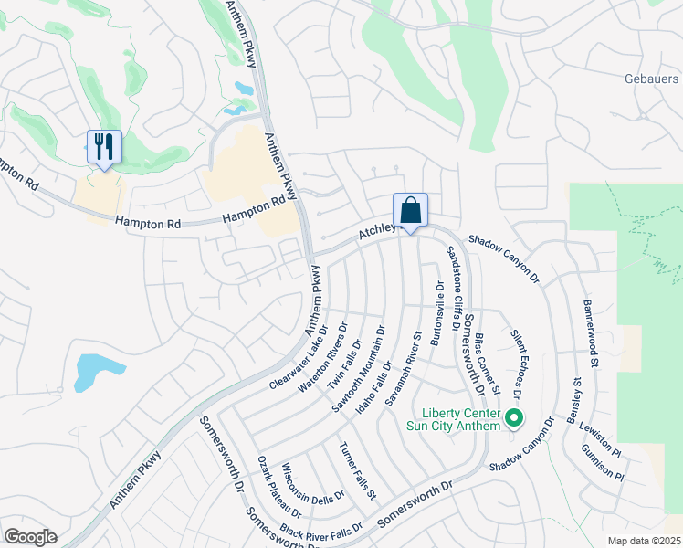 map of restaurants, bars, coffee shops, grocery stores, and more near 2091 Waterton Rivers Drive in Henderson