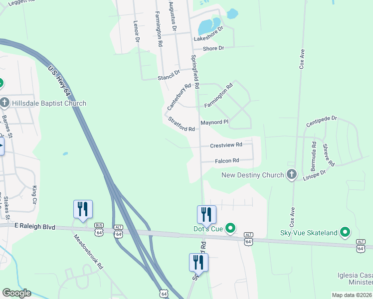 map of restaurants, bars, coffee shops, grocery stores, and more near 100-198 Stratford Road in Rocky Mount