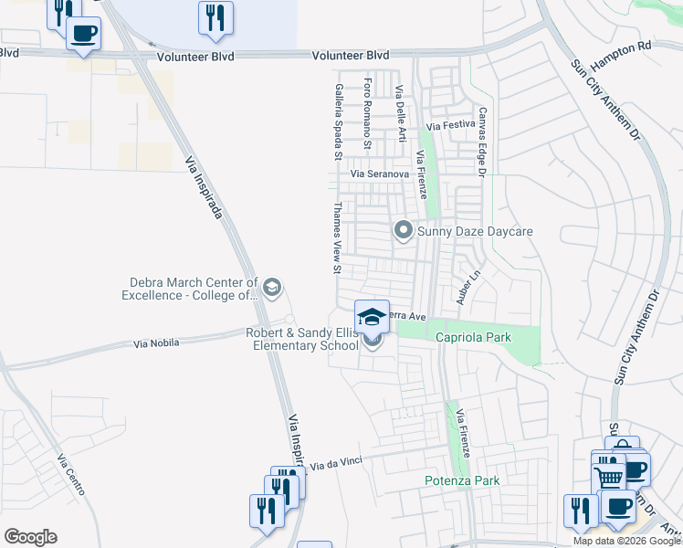 map of restaurants, bars, coffee shops, grocery stores, and more near 3217 Romanesque Art Avenue in Henderson