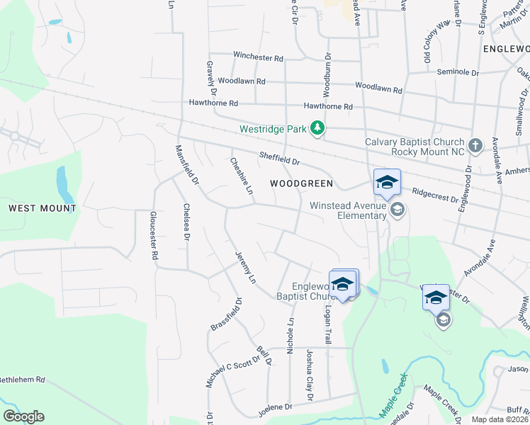 map of restaurants, bars, coffee shops, grocery stores, and more near 3517 Mansfield Dr in Rocky Mt