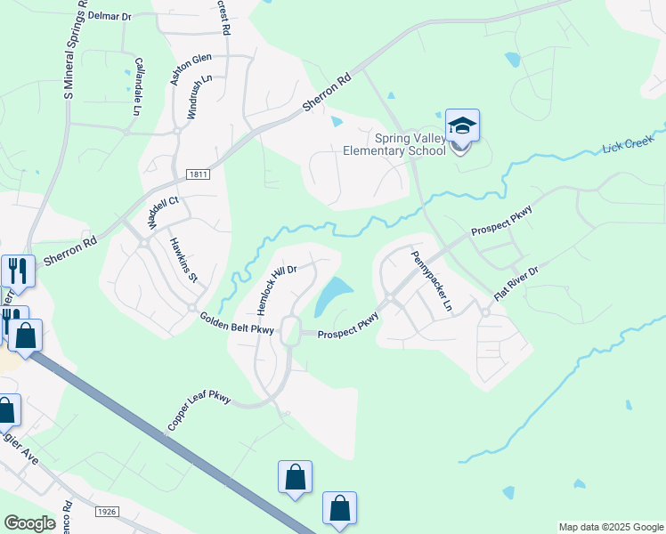 map of restaurants, bars, coffee shops, grocery stores, and more near 1403 Hemlock Hill Drive in Durham
