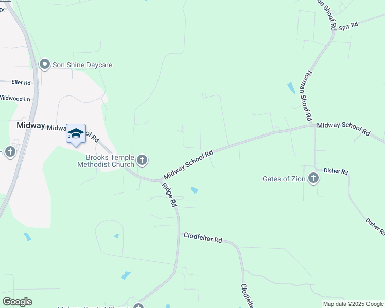map of restaurants, bars, coffee shops, grocery stores, and more near 953 Midway School Road in Winston-Salem