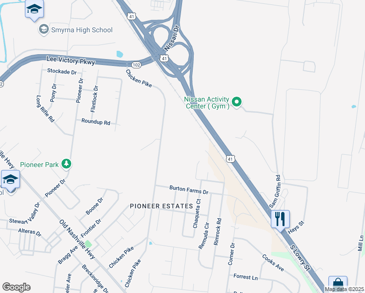 map of restaurants, bars, coffee shops, grocery stores, and more near 171 Chicken Pike in Smyrna