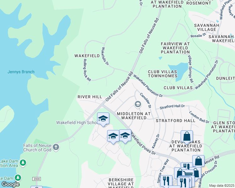 map of restaurants, bars, coffee shops, grocery stores, and more near 12401 Cilcain Court in Raleigh