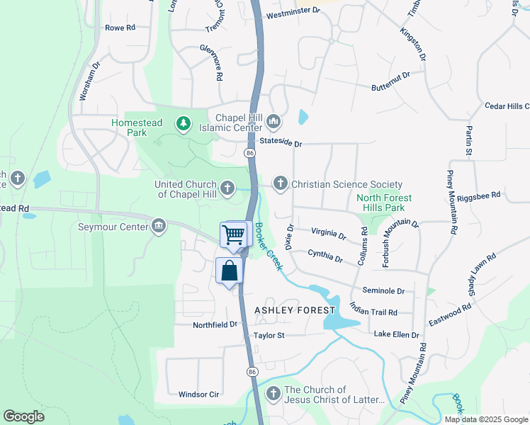 map of restaurants, bars, coffee shops, grocery stores, and more near 103 Grainger Lane in Chapel Hill