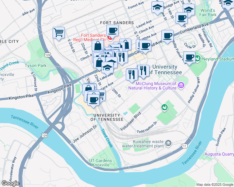 map of restaurants, bars, coffee shops, grocery stores, and more near 862 20th Street in Knoxville