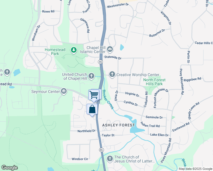 map of restaurants, bars, coffee shops, grocery stores, and more near 103 Grainger Lane in Chapel Hill