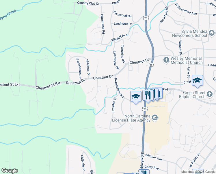 map of restaurants, bars, coffee shops, grocery stores, and more near 1500 Brighton Avenue in High Point
