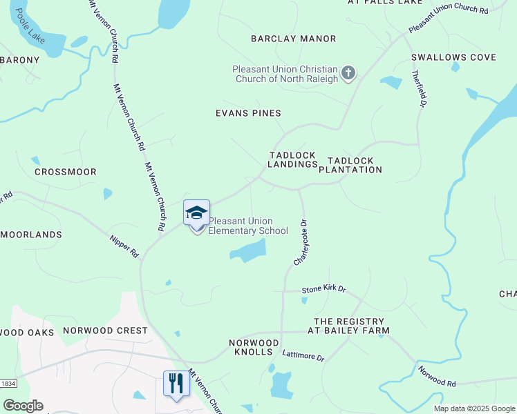 map of restaurants, bars, coffee shops, grocery stores, and more near 904 Barmouth Court in Raleigh