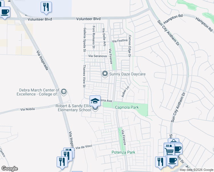 map of restaurants, bars, coffee shops, grocery stores, and more near 3188 Romanesque Art Avenue in Henderson