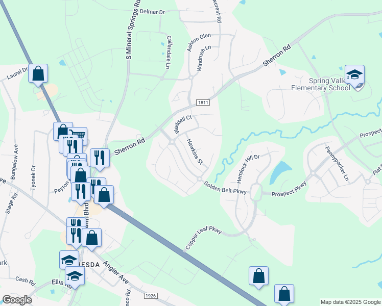 map of restaurants, bars, coffee shops, grocery stores, and more near 2014 Hawkins Street in Durham