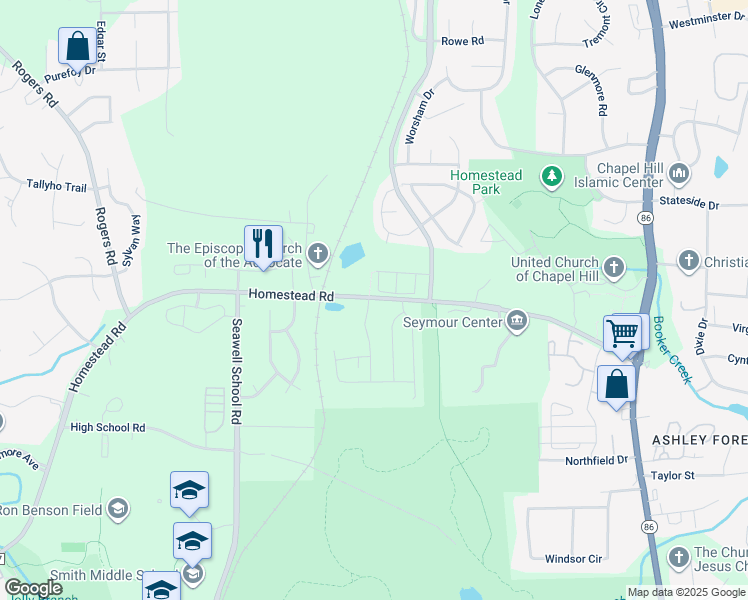 map of restaurants, bars, coffee shops, grocery stores, and more near State Road 1777 in Chapel Hill