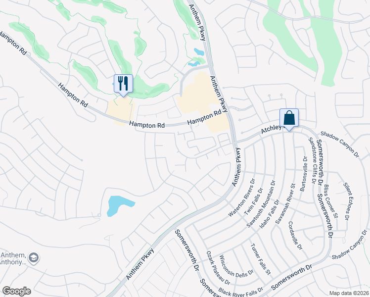 map of restaurants, bars, coffee shops, grocery stores, and more near 2555 Hampton Road in Henderson