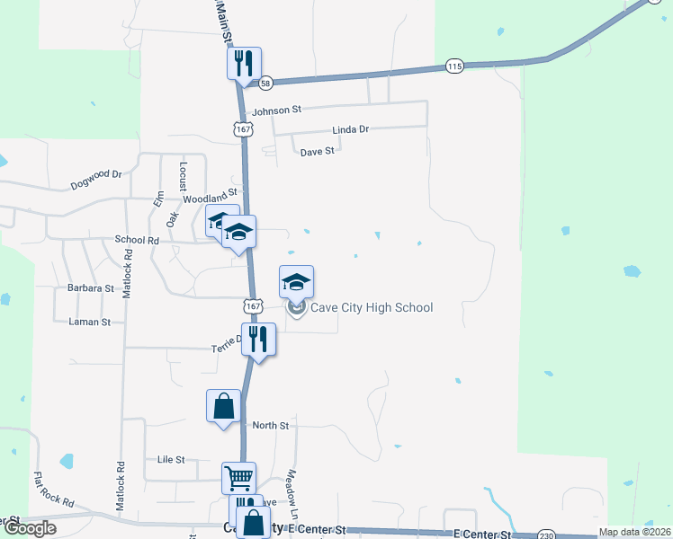map of restaurants, bars, coffee shops, grocery stores, and more near in Cave City