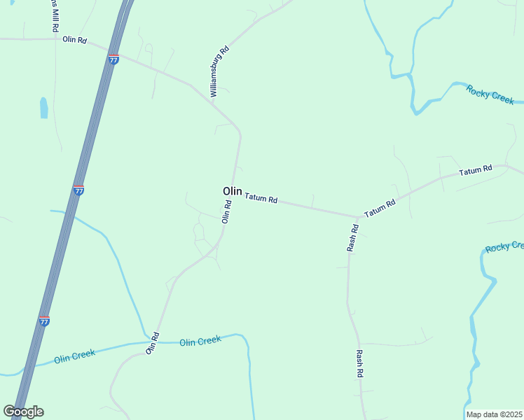 map of restaurants, bars, coffee shops, grocery stores, and more near 617 Tatum Road in Olin