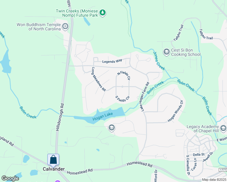 map of restaurants, bars, coffee shops, grocery stores, and more near 151 South Fields Circle in Chapel Hill