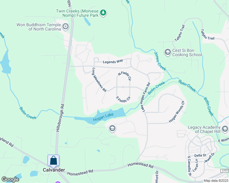 map of restaurants, bars, coffee shops, grocery stores, and more near 151 South Fields Circle in Chapel Hill