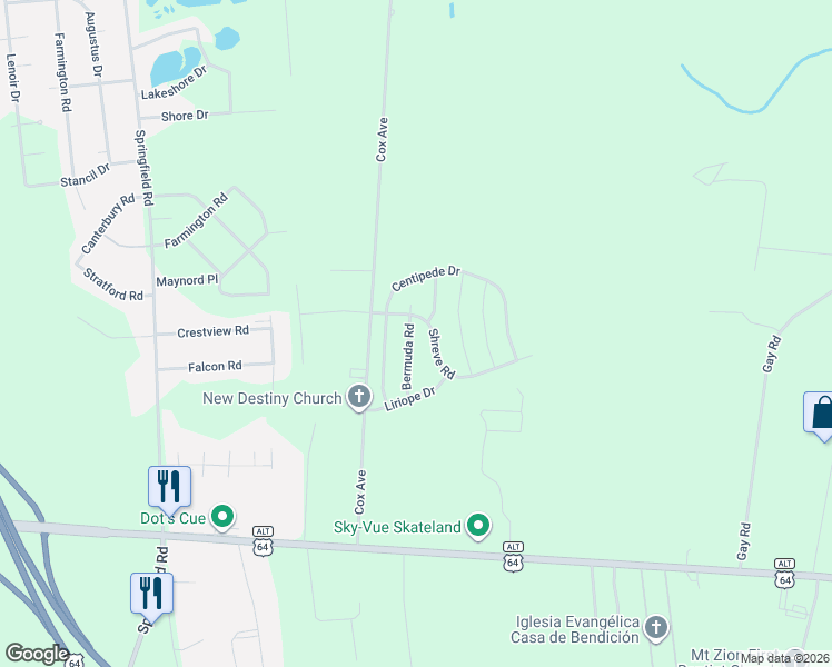 map of restaurants, bars, coffee shops, grocery stores, and more near 2405 Shreve Rd in Rocky Mt