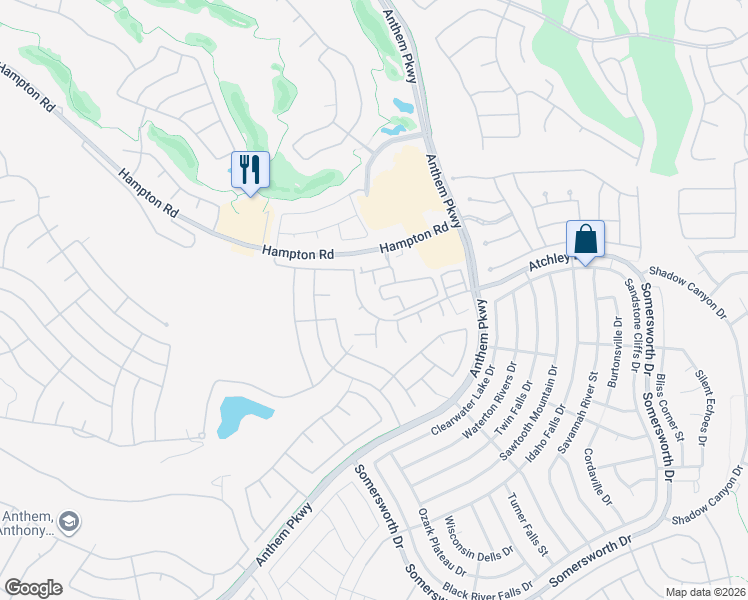 map of restaurants, bars, coffee shops, grocery stores, and more near 2555 Hampton Road in Henderson