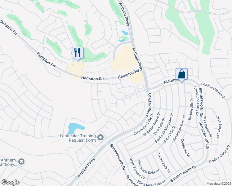 map of restaurants, bars, coffee shops, grocery stores, and more near 2555 Hampton Road in Henderson