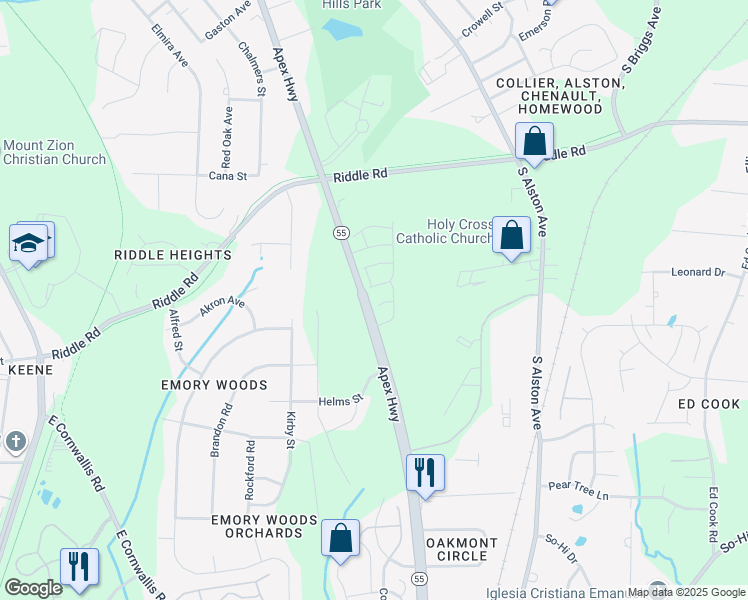 map of restaurants, bars, coffee shops, grocery stores, and more near 1022 Azimuth Drive in Durham