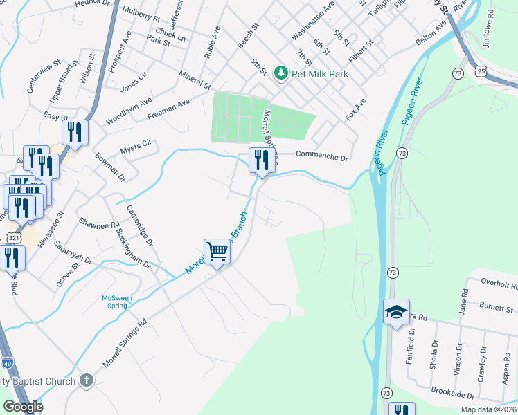map of restaurants, bars, coffee shops, grocery stores, and more near 621 City View Drive in Newport