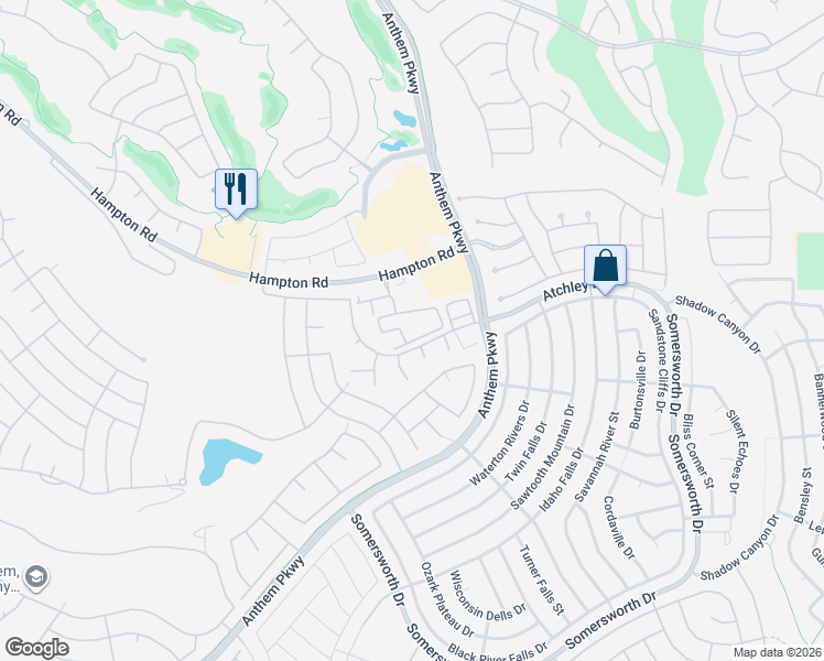 map of restaurants, bars, coffee shops, grocery stores, and more near 2555 Hampton Road in Henderson