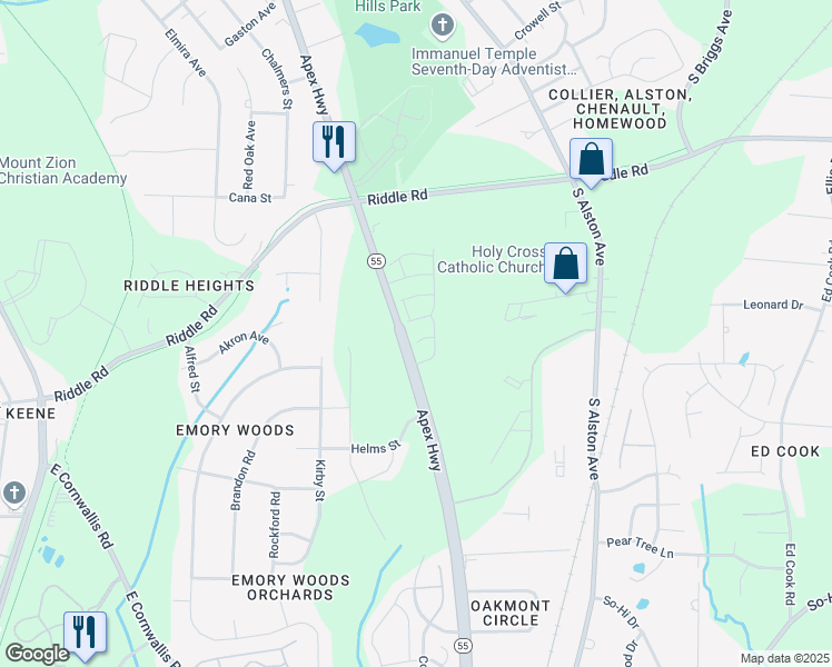 map of restaurants, bars, coffee shops, grocery stores, and more near 1022 Azimuth Drive in Durham
