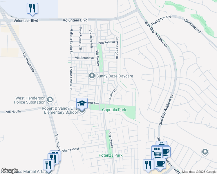 map of restaurants, bars, coffee shops, grocery stores, and more near 2078 Rockburne Street in Henderson
