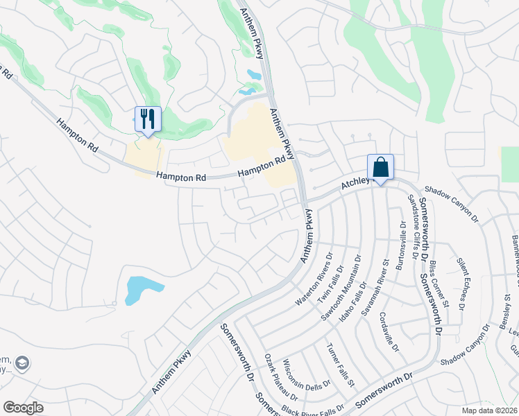map of restaurants, bars, coffee shops, grocery stores, and more near 2555 Hampton Road in Henderson
