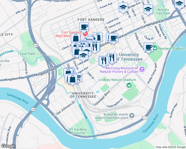 map of restaurants, bars, coffee shops, grocery stores, and more near 862 20th Street in Knoxville
