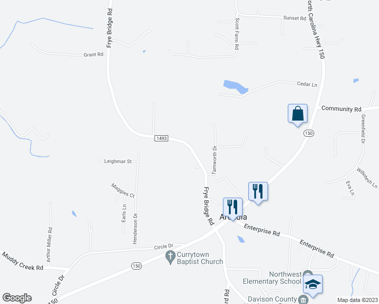 map of restaurants, bars, coffee shops, grocery stores, and more near 501 Frye Bridge Road in Clemmons