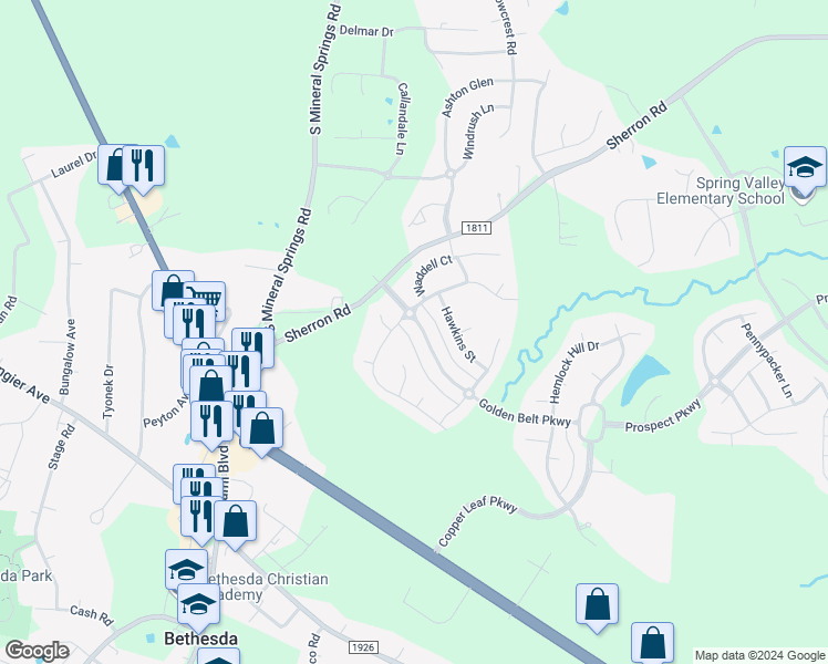 map of restaurants, bars, coffee shops, grocery stores, and more near 2004 Golden Belt Parkway in Durham