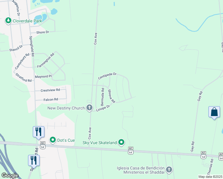 map of restaurants, bars, coffee shops, grocery stores, and more near 2416 Shreve Rd in Rocky Mt