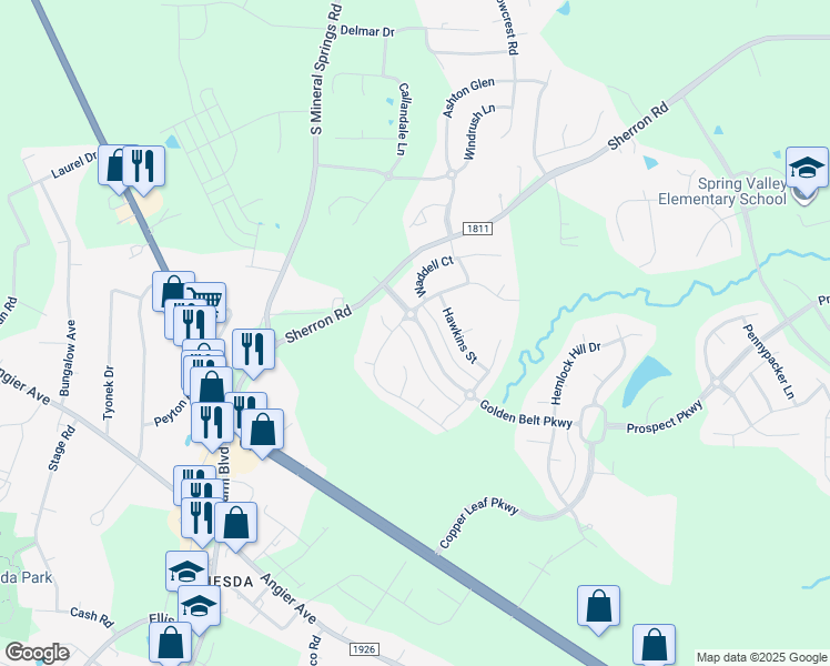 map of restaurants, bars, coffee shops, grocery stores, and more near 2004 Golden Belt Parkway in Durham