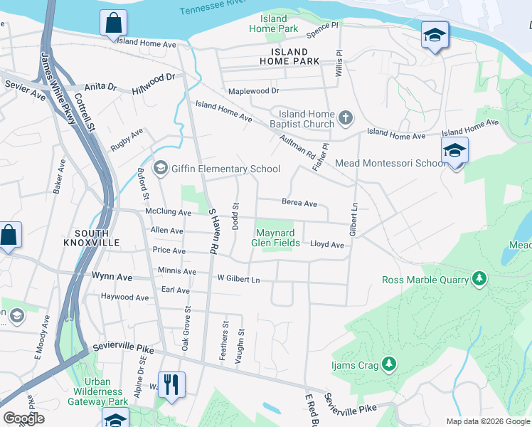 map of restaurants, bars, coffee shops, grocery stores, and more near 2011 McClung Avenue in Knoxville
