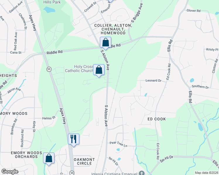 map of restaurants, bars, coffee shops, grocery stores, and more near 2503 South Alston Avenue in Durham