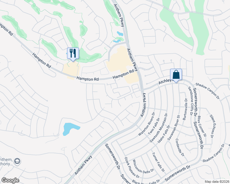 map of restaurants, bars, coffee shops, grocery stores, and more near 2555 Hampton Road in Henderson