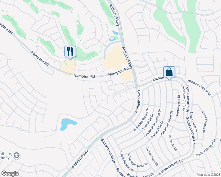 map of restaurants, bars, coffee shops, grocery stores, and more near 2555 Hampton Road in Henderson