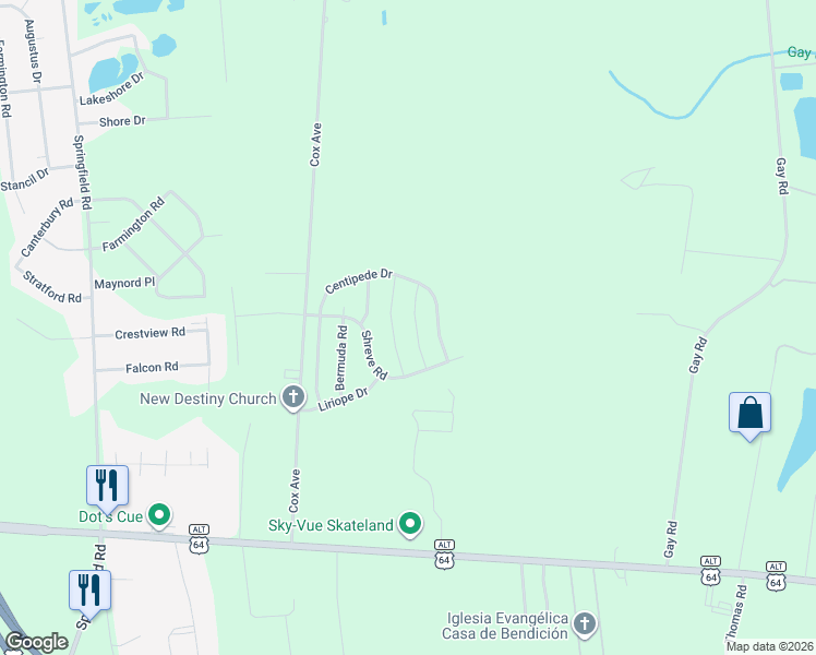 map of restaurants, bars, coffee shops, grocery stores, and more near 2416 Shreve Rd in Rocky Mt