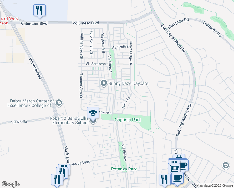 map of restaurants, bars, coffee shops, grocery stores, and more near 3162 Del Dotto Walk in Henderson