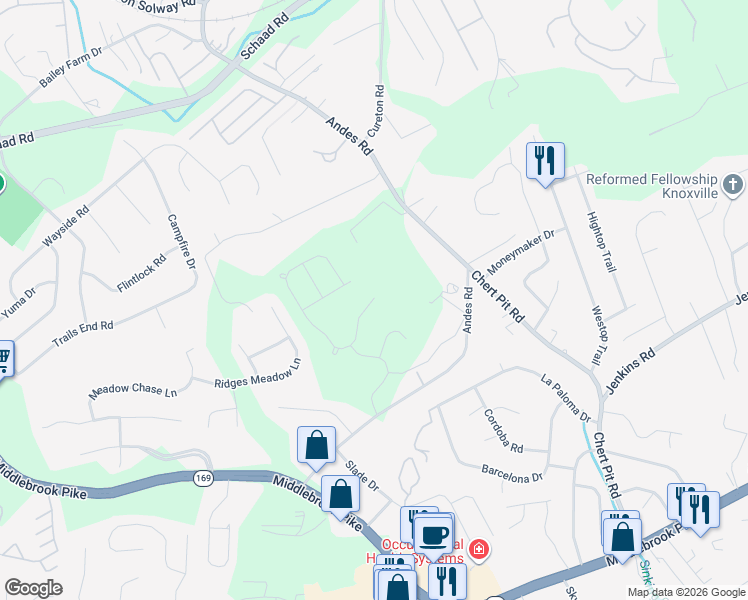 map of restaurants, bars, coffee shops, grocery stores, and more near 1513 Andes Rd in Knoxville