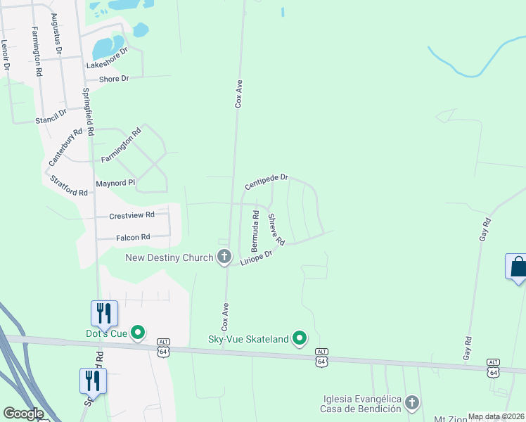 map of restaurants, bars, coffee shops, grocery stores, and more near 2405 Shreve Rd in Rocky Mt