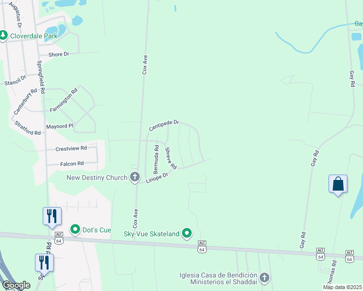 map of restaurants, bars, coffee shops, grocery stores, and more near 2416 Shreve Rd in Rocky Mt